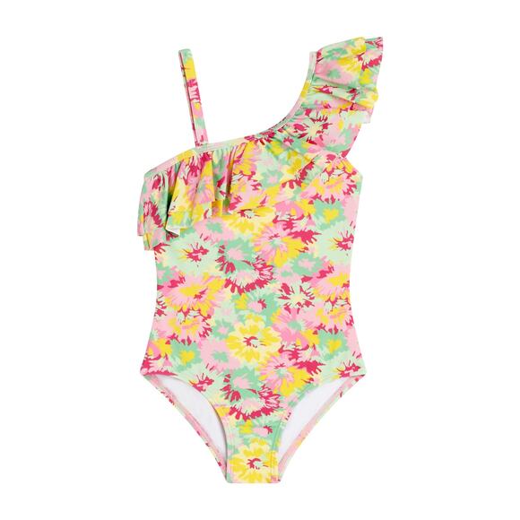 Kanu Surf Girls' Morgan Floral Ruffle1-Shoulder 1-Piece Swimsuit Size 10 - Picture 1 of 7